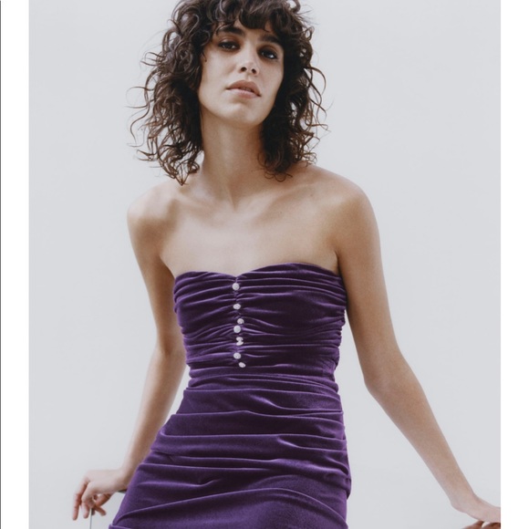 Zara 2 Piece Purple velvet jewel crop top and skirt set Size Large - Picture 2 of 9